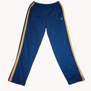 Vintage Nike Blue Athletic Track Pants Yellow Stripes Mens L Elastic Waist Logo